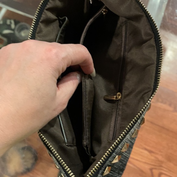 Gray stone washed denim with gold stud clutch Jean bag - Picture 6 of 8